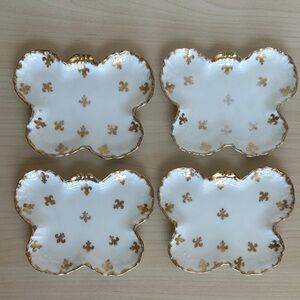 Jean Pouyat Limoges Gold and White Fleur de Lis Petit Plate Set from France